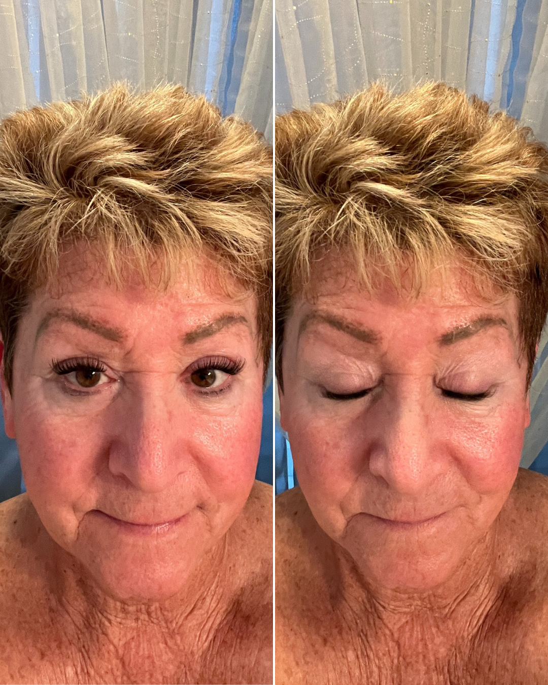 Side-by-side images of a person with eyes open and closed.