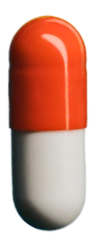 Orange capsule-shaped pill on a white background 