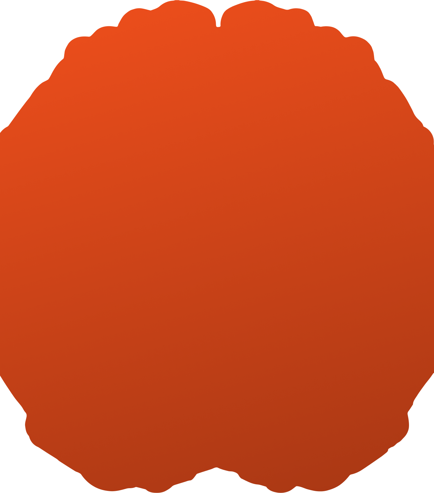 A gradient orange circular shape with scalloped edges.
