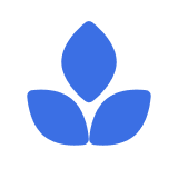 Blue abstract leaf logo on a white background.