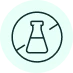 An icon of a chemical flask in a circle with a line through it, signifying no chemicals.