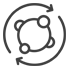 A line icon of a molecule structure surrounded by circular arrows.