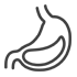 A simple line drawing icon of a human stomach.