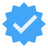 A light blue, starburst-shaped icon with a white checkmark inside.
