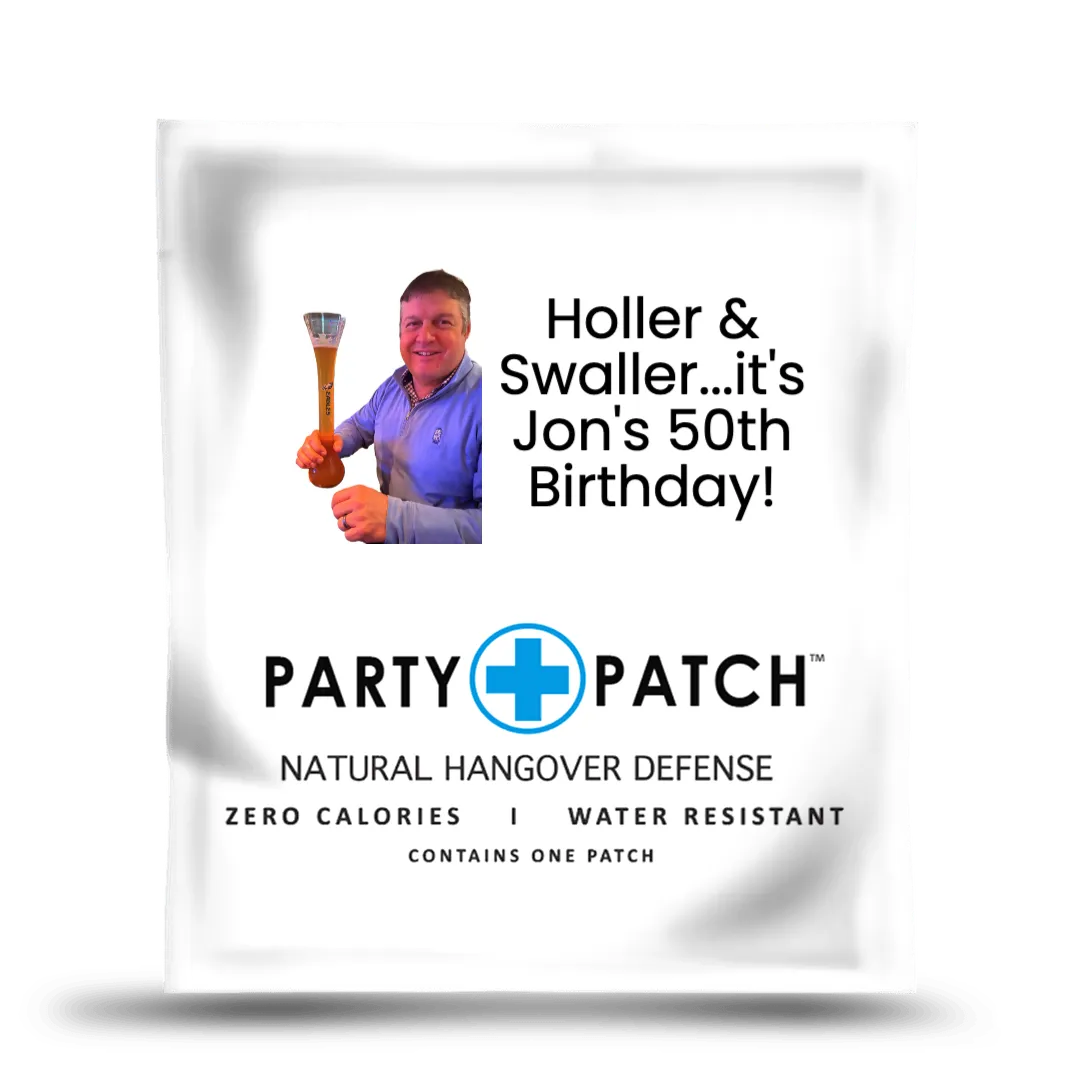 Party Patch packaging with a birthday message and a man holding a beer stein.