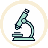 Illustration of a microscope inside a circular frame.