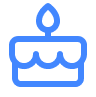 A blue birthday cake icon with a single candle on top.