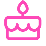 A drawing of a pink birthday cake with a candle on top.