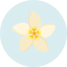 Illustration of a five-petaled flower with a yellow center on a light blue background.