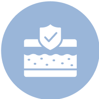 Icon of a layered cake with a shield and checkmark on top.