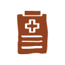 Medical clipboard icon with a cross symbol and lines.