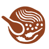 A stylized brown circular logo with abstract lines and patterns.