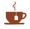 A brown teacup icon with steam rising.