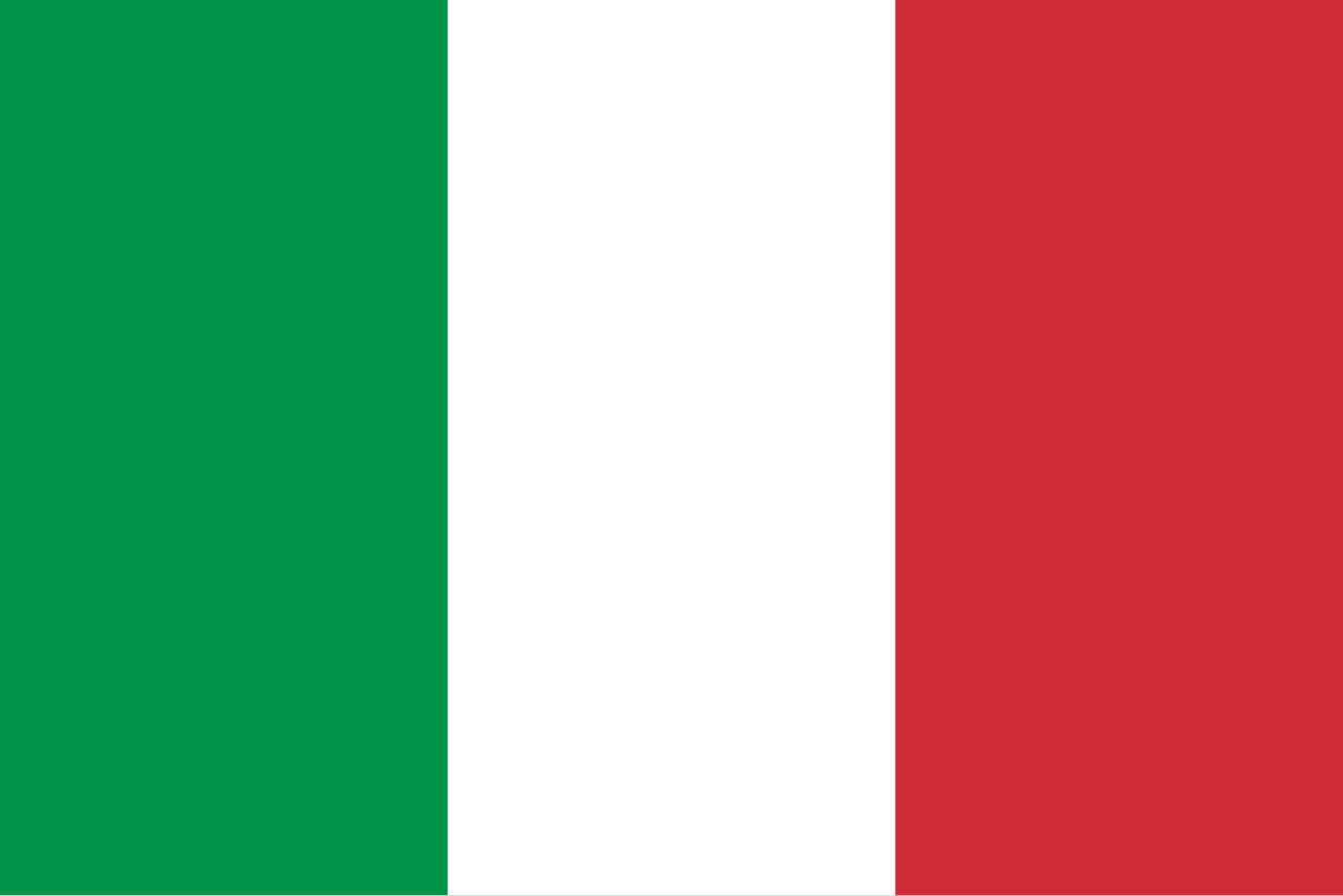 The flag of Italy, with vertical stripes of green, white, and red.