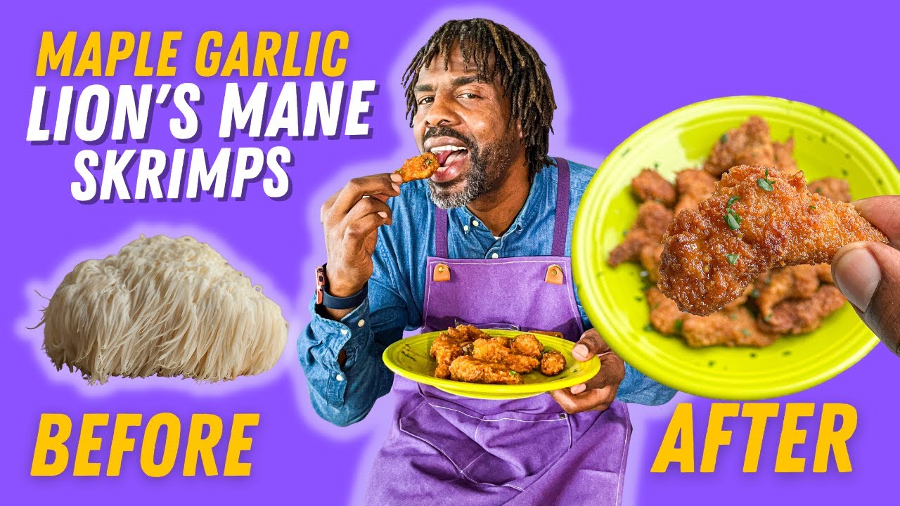 Person eating fried food, holding plate of crispy pieces, with before and after images.