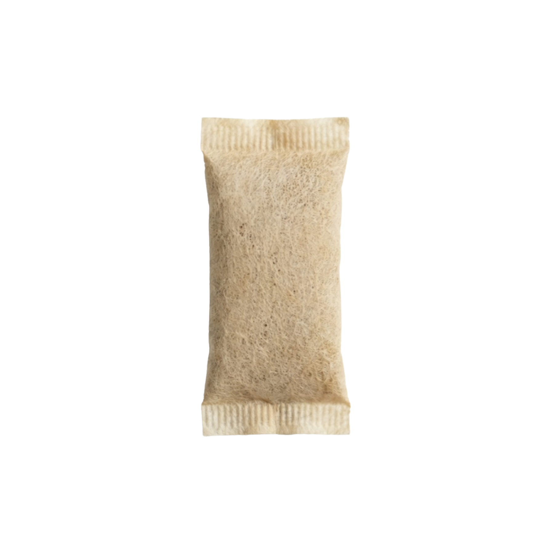 A single, light-brown, rectangular snus pouch with a fibrous texture, isolated on a white background.