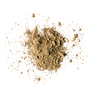 Pile of brown powdered substance on a white background.
