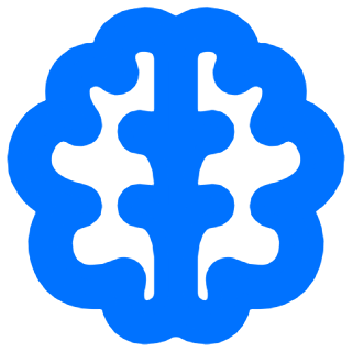 Blue stylized brain icon with symmetrical design.