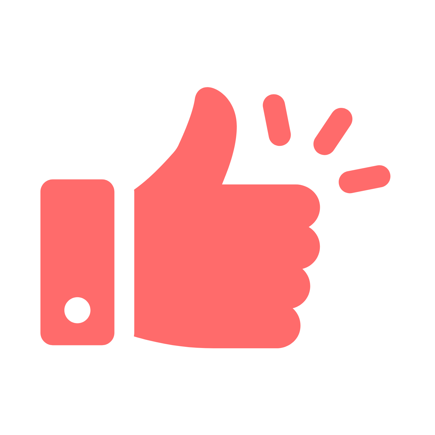 A simple red graphic of a thumbs-up gesture against a black background.