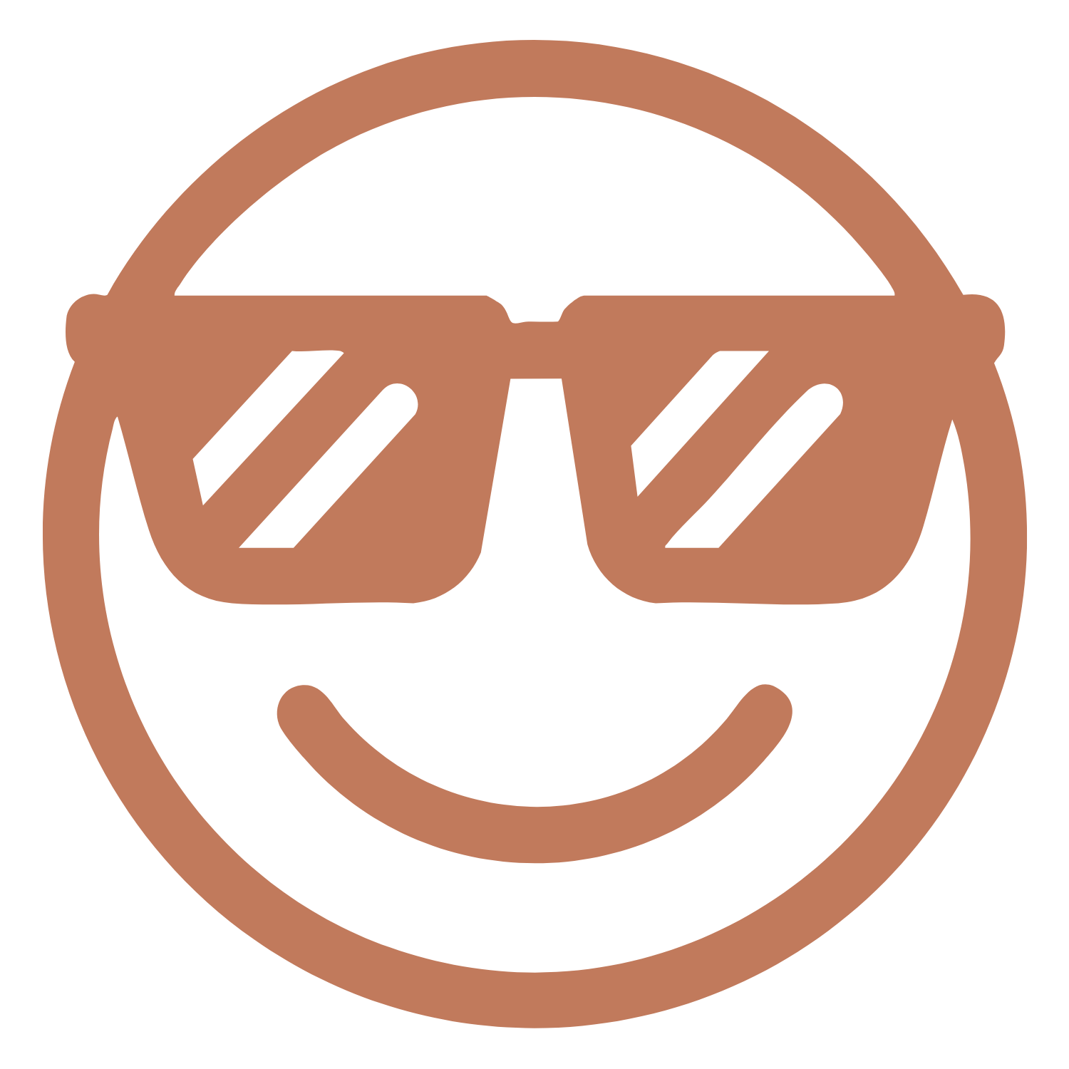 Simple brown smiling face with sunglasses emoji.