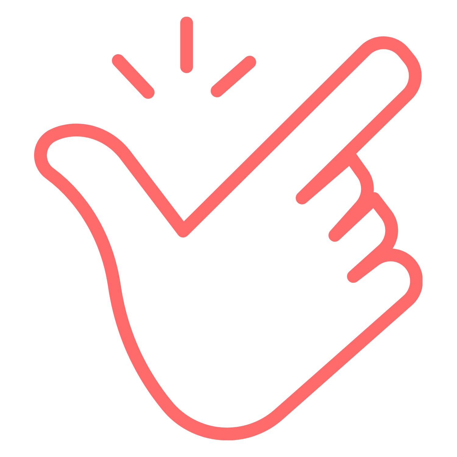 Red outline of a hand snapping fingers.