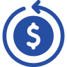Blue circular arrow with a dollar sign inside.