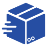 Blue icon of a moving box with speed lines.