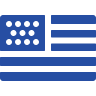 Blue and black stylized American flag icon.