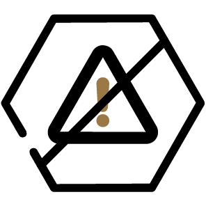 An icon showing a warning symbol with a line through it, inside a hexagon.