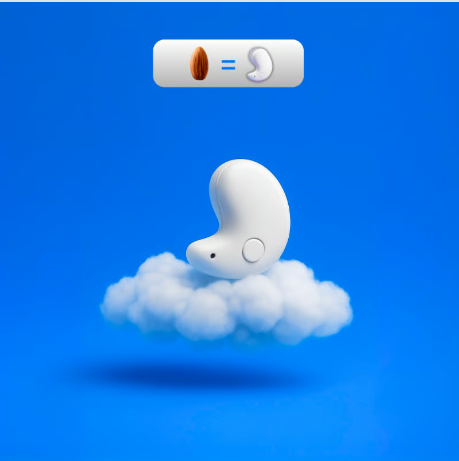 White bean-shaped object on a cloud with almond and bean comparison above.