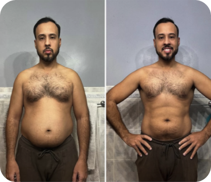 Two side-by-side images of a man before and after weight loss.