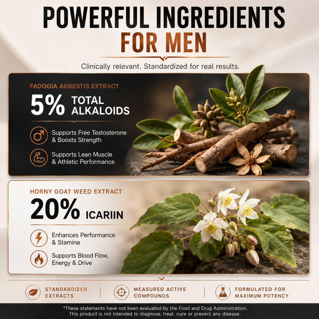 Alpha Male Complex | Clinically Dosed Strength & Drive Stack | Fadogia Agrestis (5% Alkaloids), Horny Goat Weed (20% Icariin)  - 30 Capsules - Image 3
