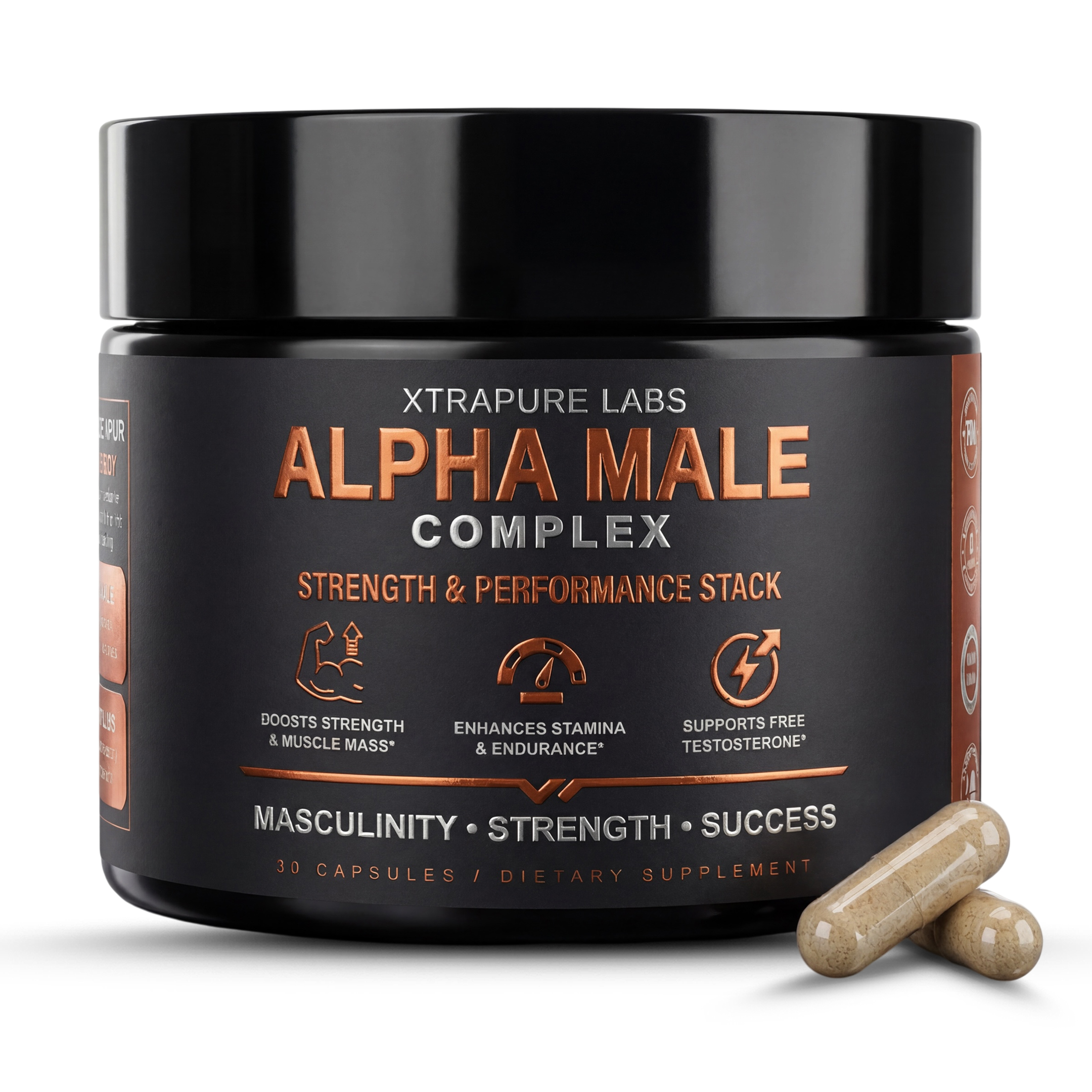 Alpha Male Complex | Clinically Dosed Strength & Drive Stack | Fadogia Agrestis (5% Alkaloids), Horny Goat Weed (20% Icariin)  - 30 Capsules - Image 1