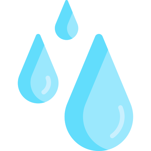 Illustration of three blue water droplets on a white background.