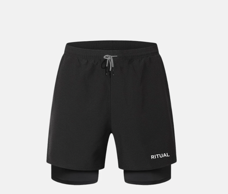 Black athletic shorts with a drawstring and 'RITUAL' logo on the leg.