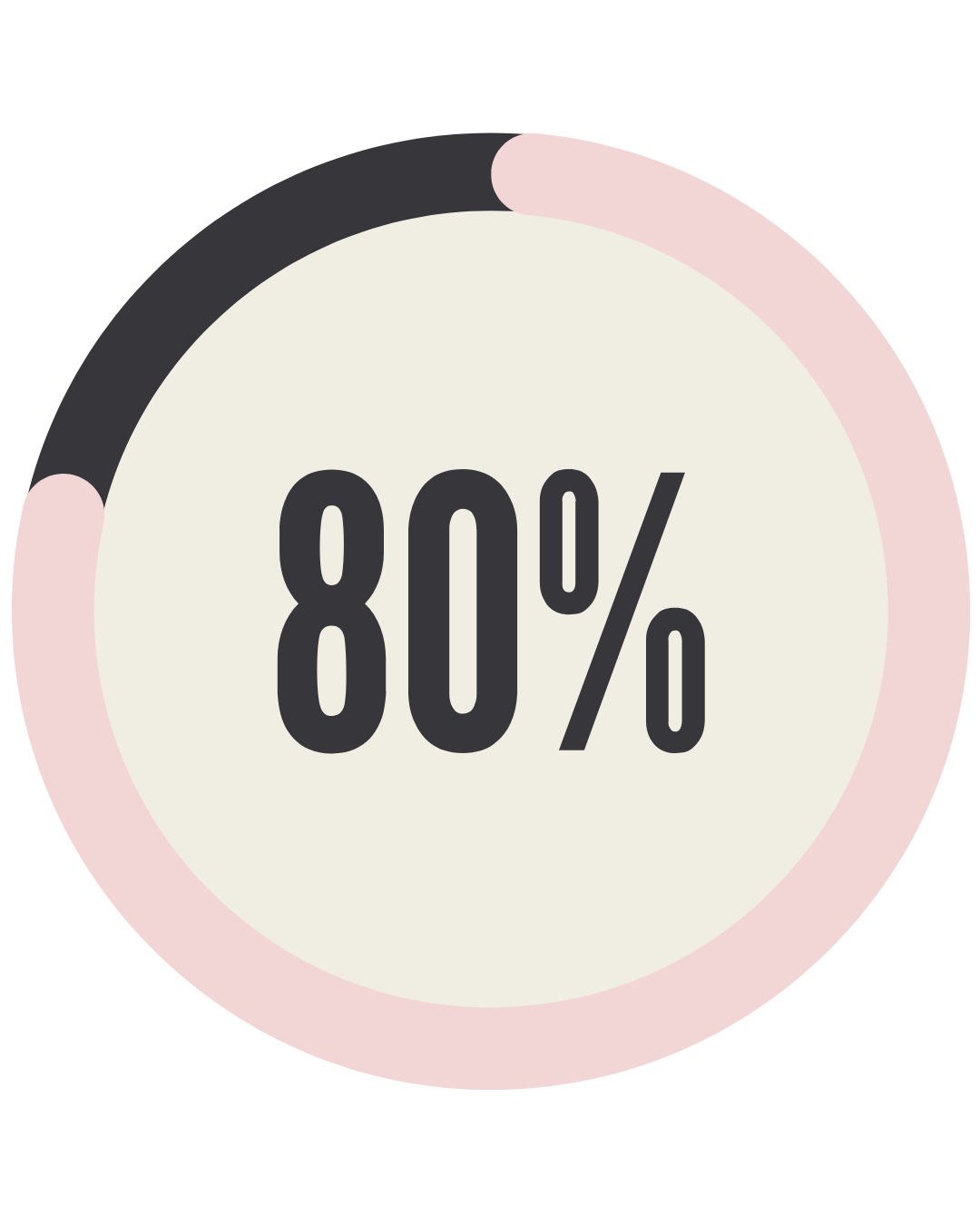 Pie chart showing 80% completion with black and pink segments.