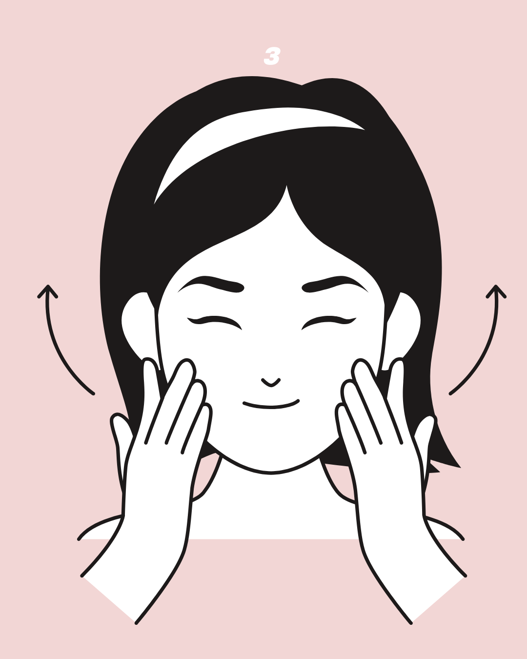 Illustration of a person massaging their cheeks in an upward motion on a pink background.