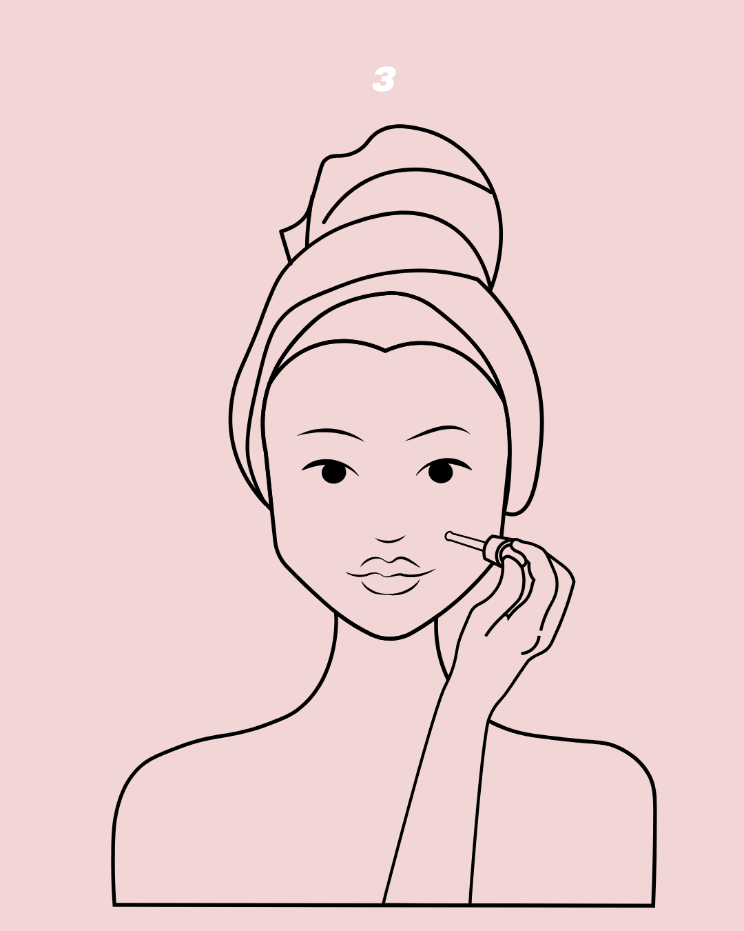 Illustration of a woman applying serum with an applicator on her face.