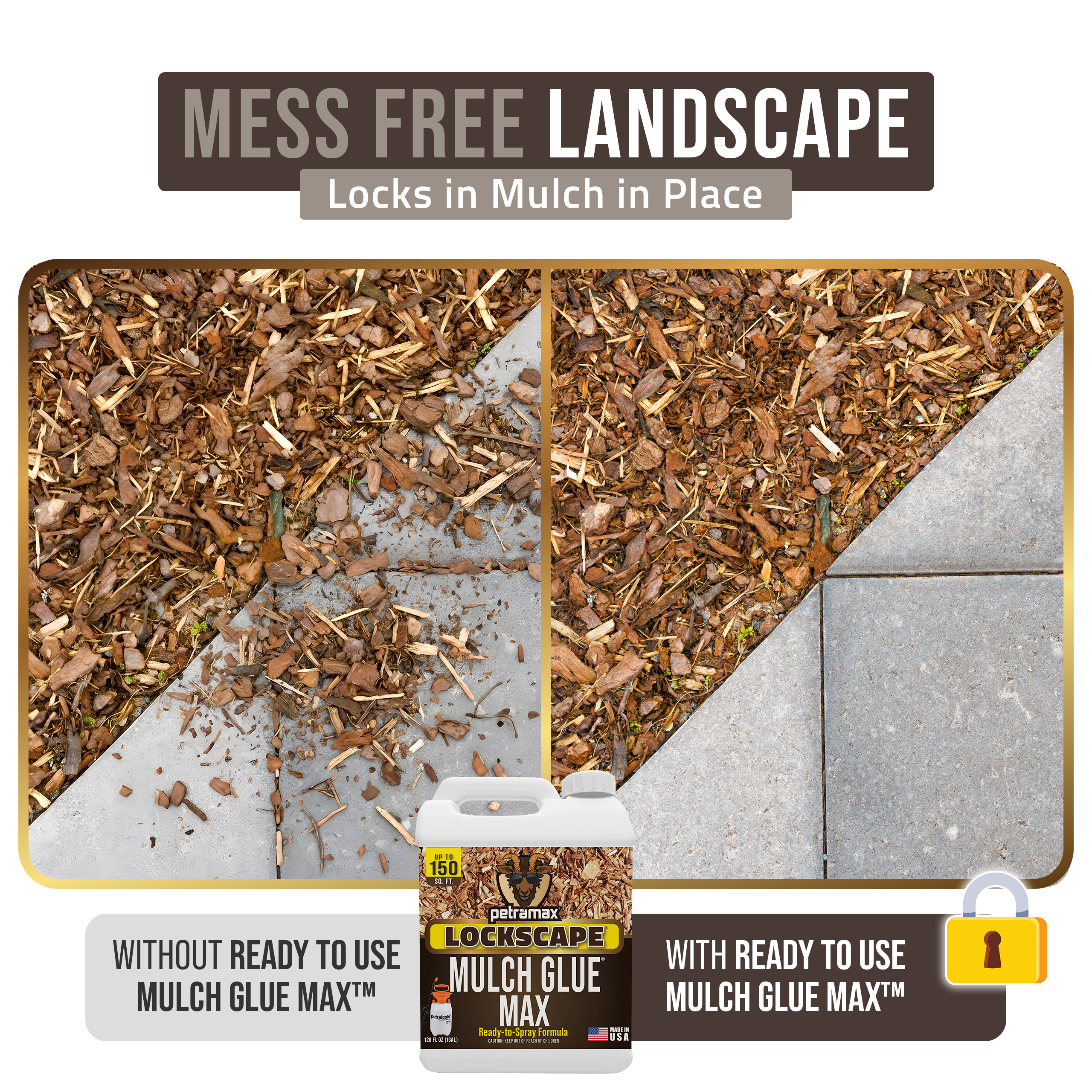Lockscape Sticky Mulch Glue 1 Gallon - Landscape Binder For Mulch, Rocks & Pine Straw, Lasts 2 Years