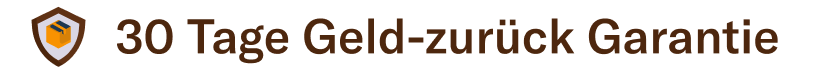 Text '30 Tage Geld-zurück Garantie' with a shield icon.