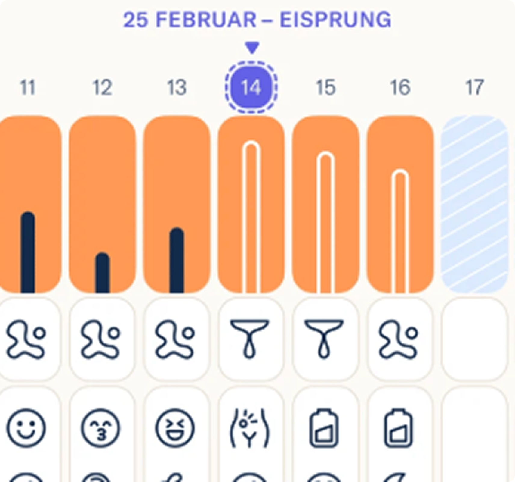 Illustration of a menstrual cycle tracker with icons and dates.