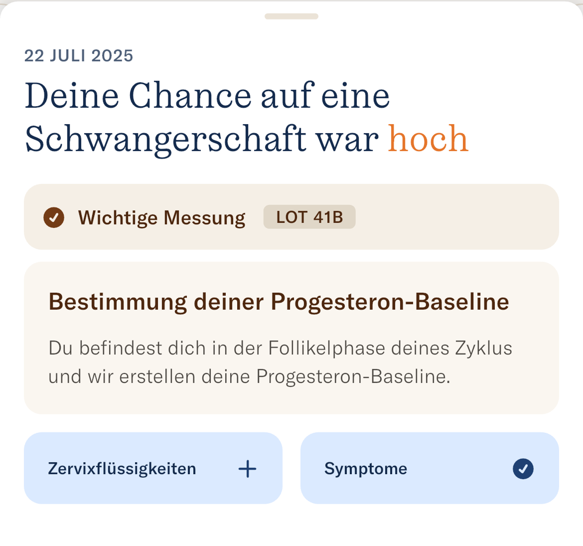 German text about pregnancy chance and progesterone baseline measurement.