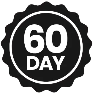Black circular badge with '60 Day' text in white.