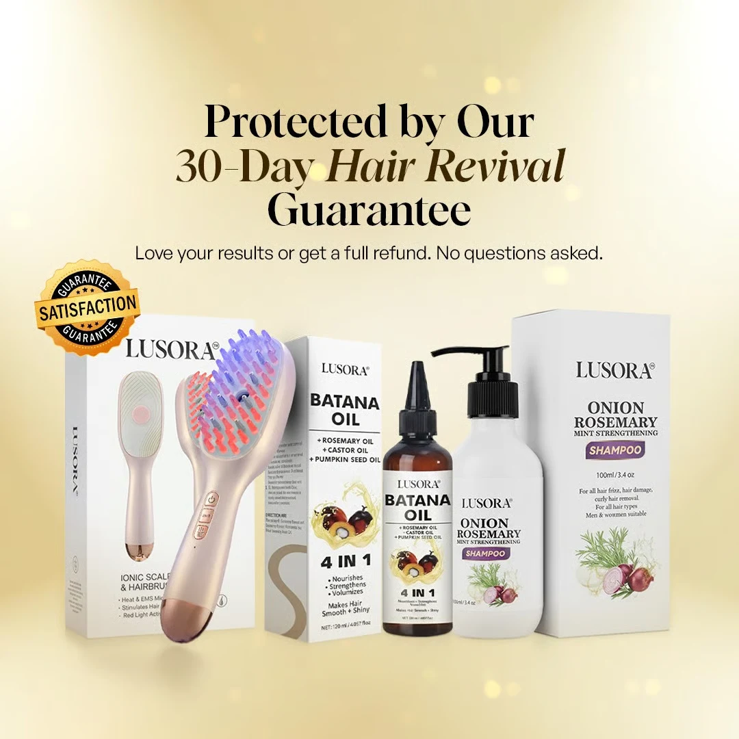 Hair care products with satisfaction guarantee label and packaging.