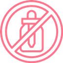 Pink icon of a baby bottle with a prohibition symbol over it.