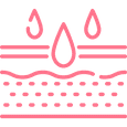 Illustration of skin layers with water droplets above.