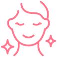 Simple line drawing of a smiling face with sparkles.