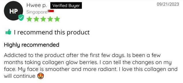 Product review with five-star rating and positive feedback.