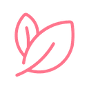 Simple pink line drawing of two leaves.