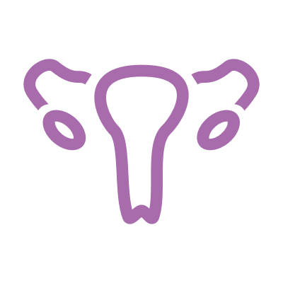 A stylized purple icon of a uterus, fallopian tubes, and ovaries on a white background.